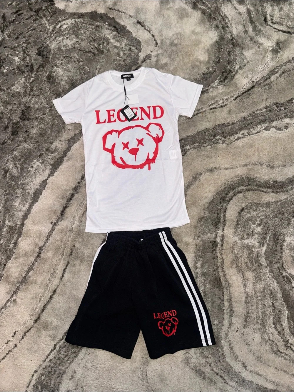 Fashion Nova White Tee & Black Shorts Set with Red Graphic